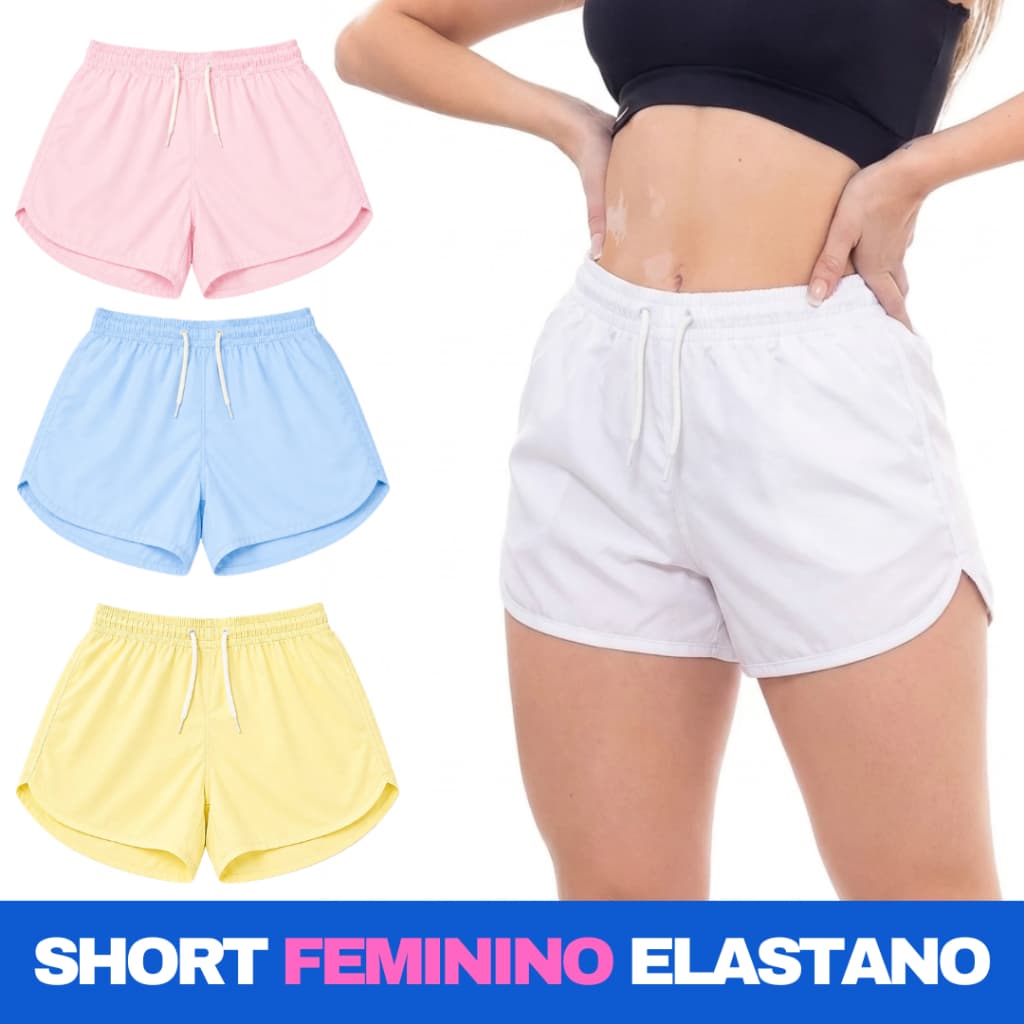 Short Feminino Tactel com Elastano Cintura Alta Academia Praia Corrida Verão