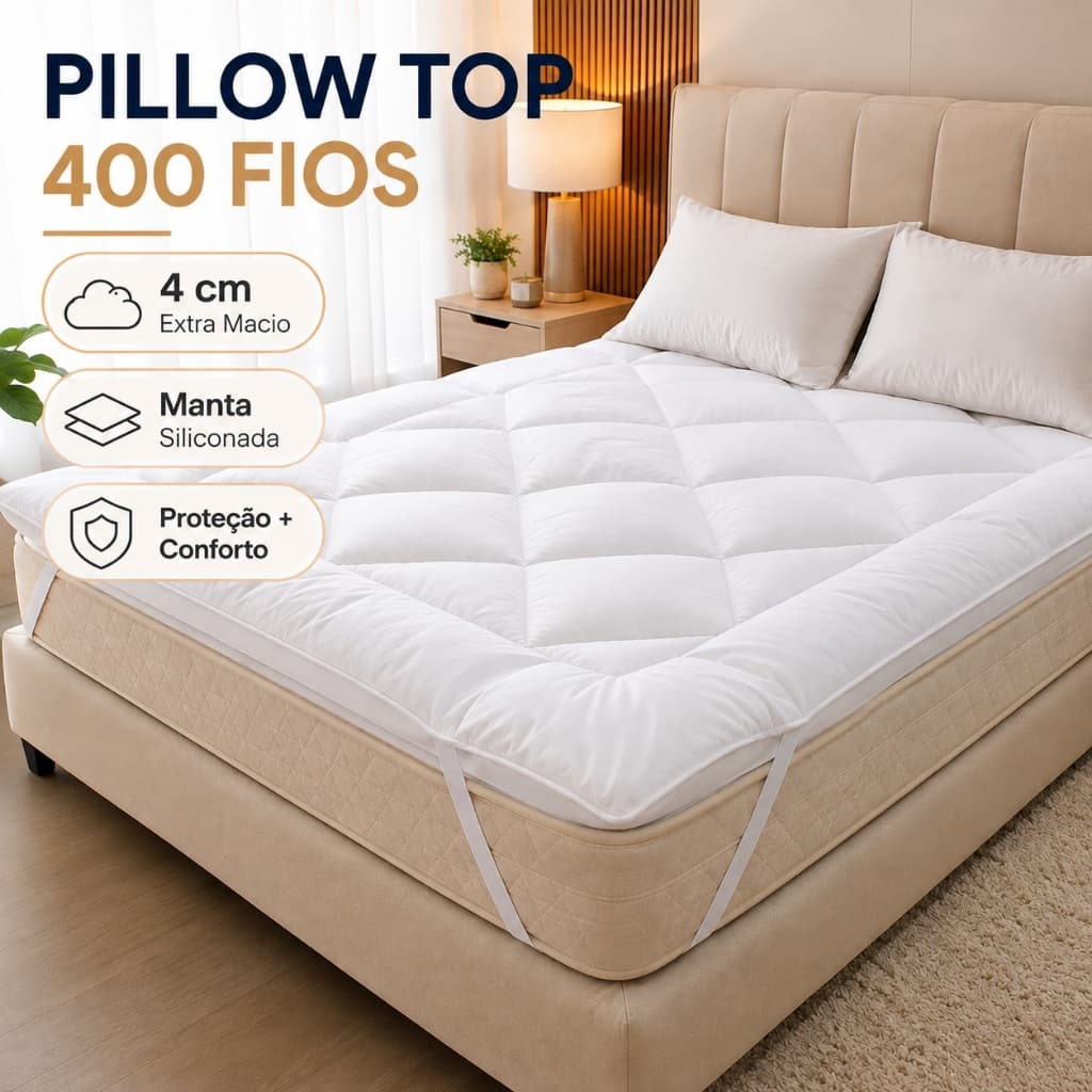 Pillow Top 400 Fios 4cm Protetor de Colchão Extra Macio Micropercal Casal Queen King Solteiro