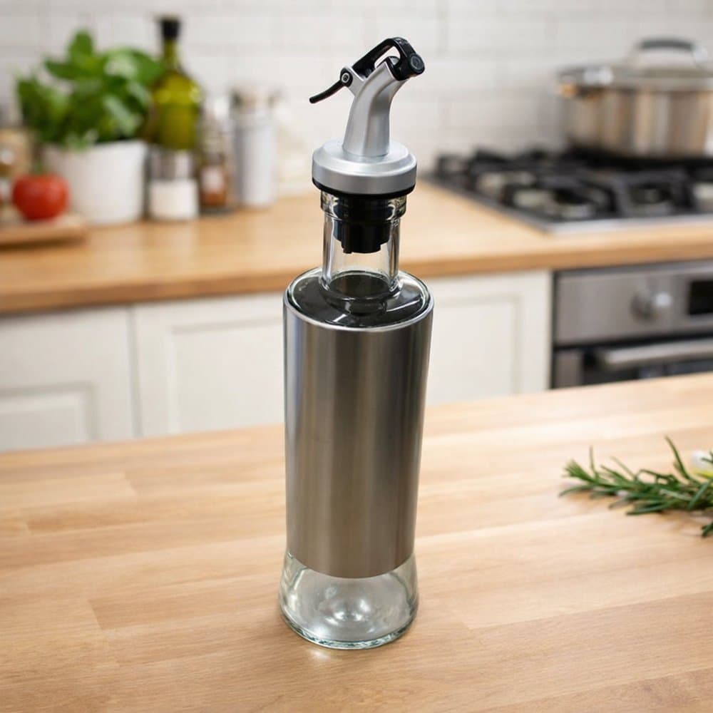 Dispenser Dosador Galheteiro de Temperos Vidro Azeite Óleo Vinagre Cozinha Tampa Inox 300ml Prático