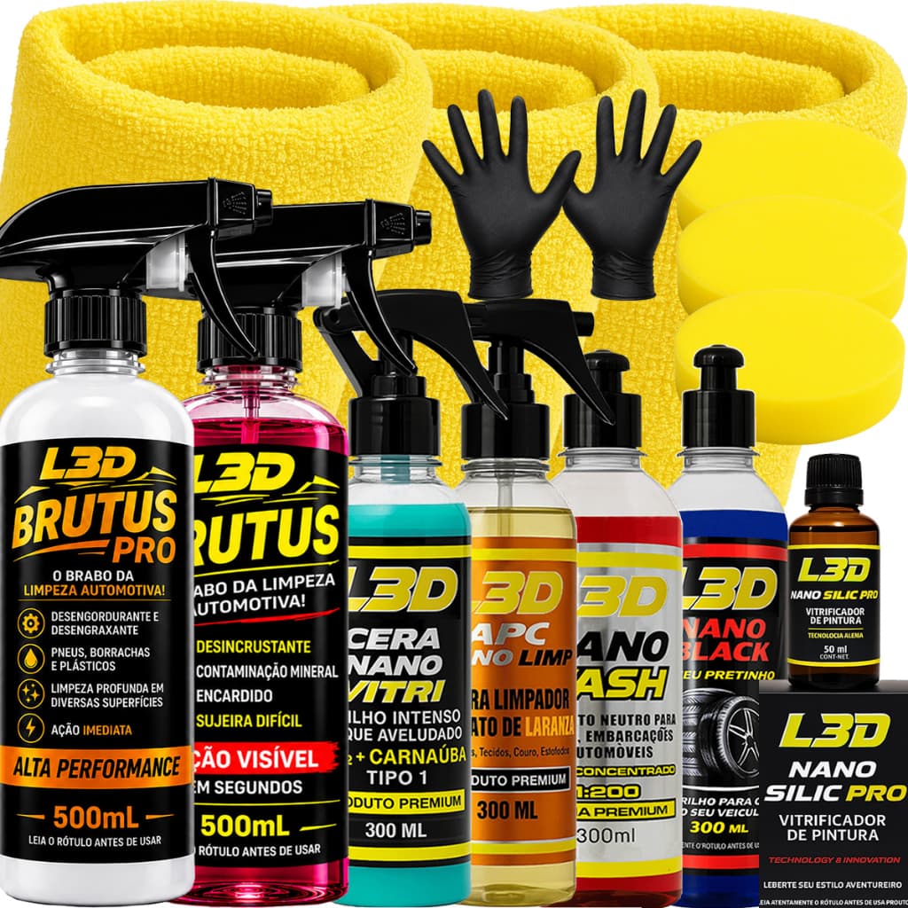 Kit Limpeza Automotiva Cera Carnaúba Desengraxante Limpa Marcas de água Vidro e Pintura