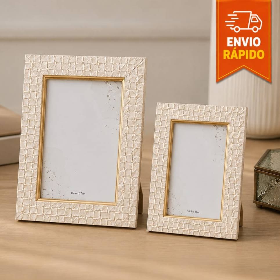 Porta Retrato 10x15 e 15x20 com Vidro Moldura Perolada Dourado Decoração Elegante Porta Foto Estante Sala Quadro