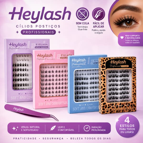 Heylash Cílios Autoadesivos Cluster Faux Mink - D Curl, Finos e Naturais, Reutilizáveis com Pinça