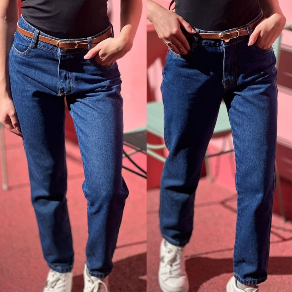 Calça Mom Jeans Juvenil Feminina com Cinto Marrom Tam 10 ao 16.