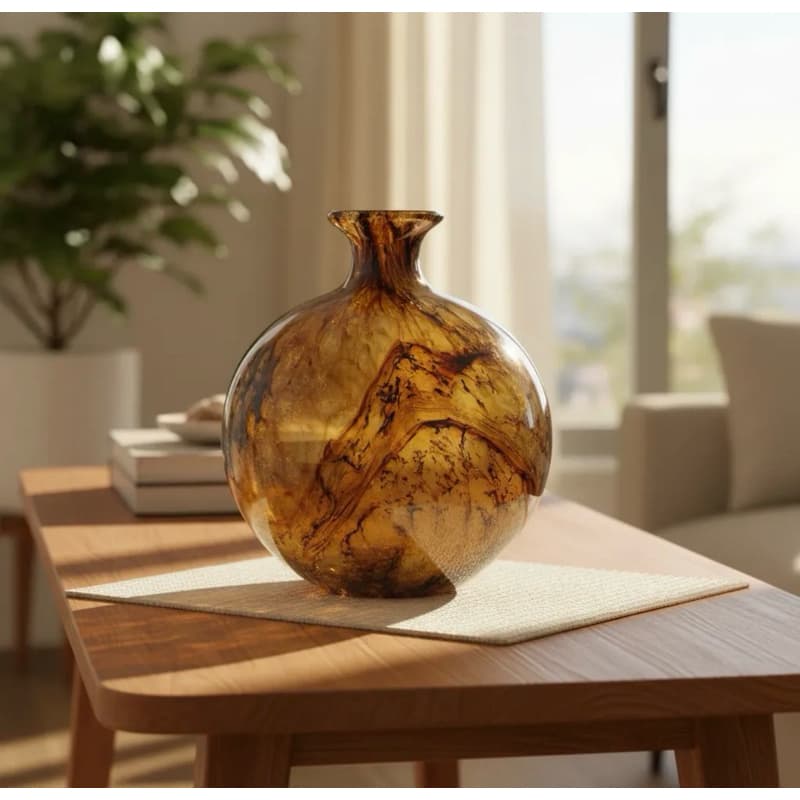 Vaso Decorativo Mescla Âmbar 21,5cm x 23cm Vaso Decorativo de Vidro para Sala e Aparador