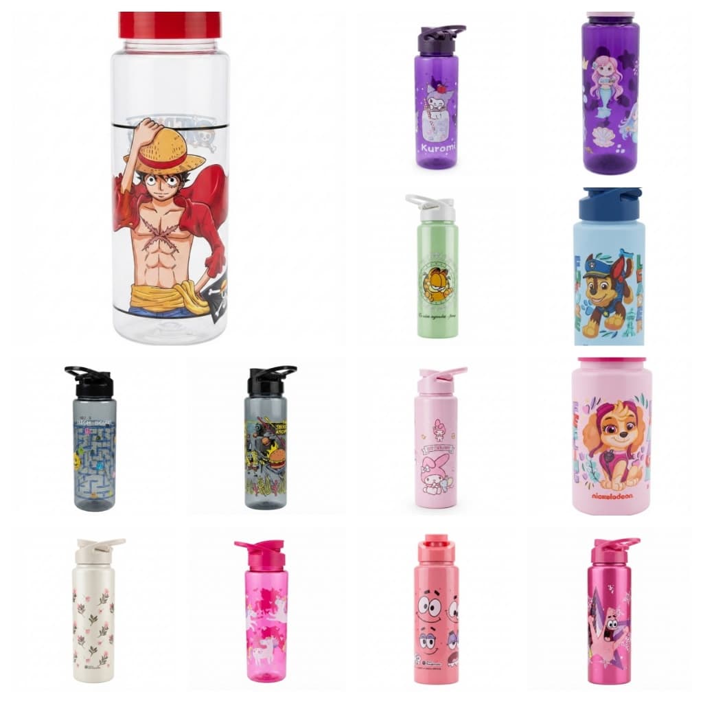 Garrafa / Squeeze Plástica de Água 500ml ou 750ml ONE PIECE Patrulha Canina Bob Esponja Infantil Decorada