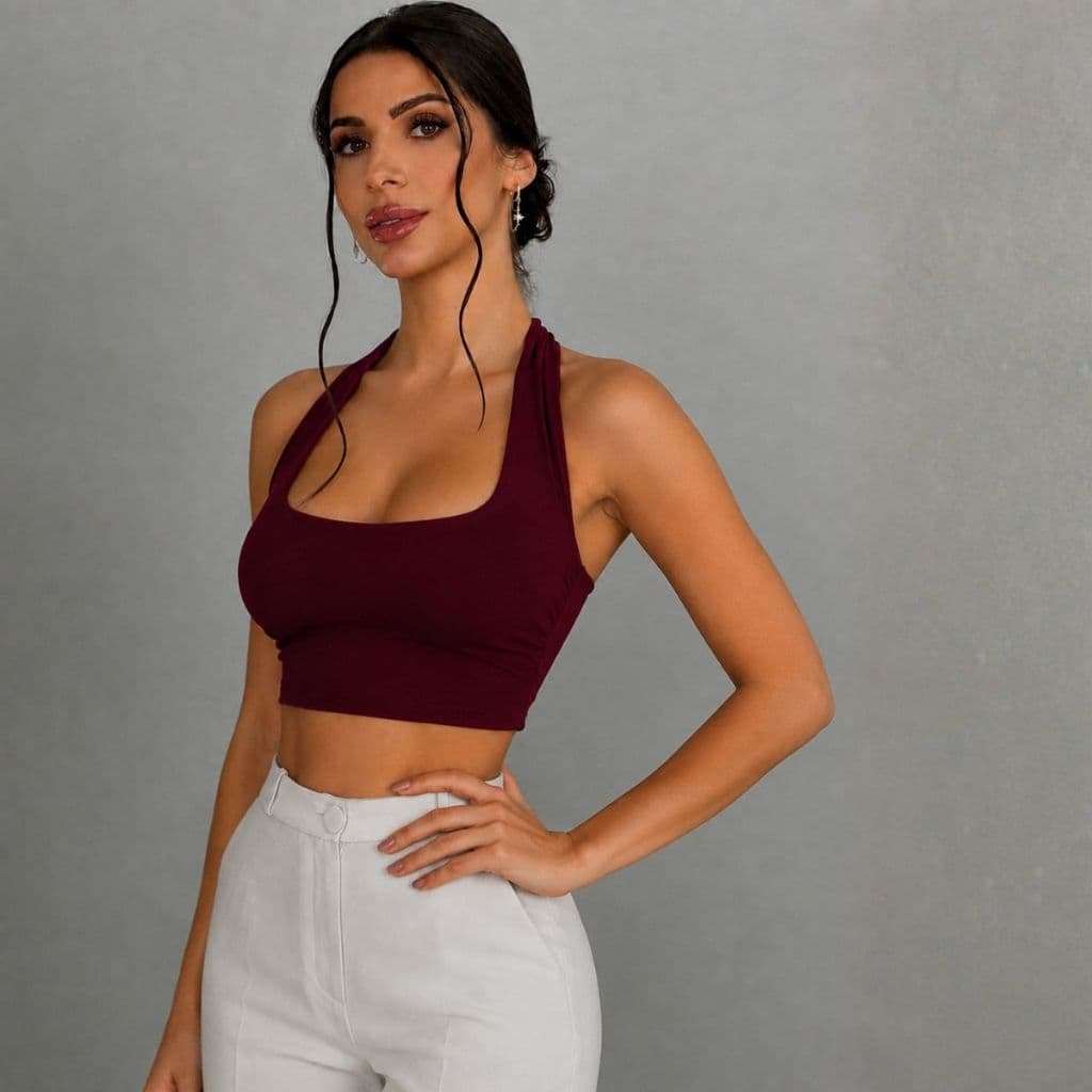 Blusa Regata Feminina Halter Modeladora com Alça Casual 2026 Tendencia Frente Unica Premium Cropped