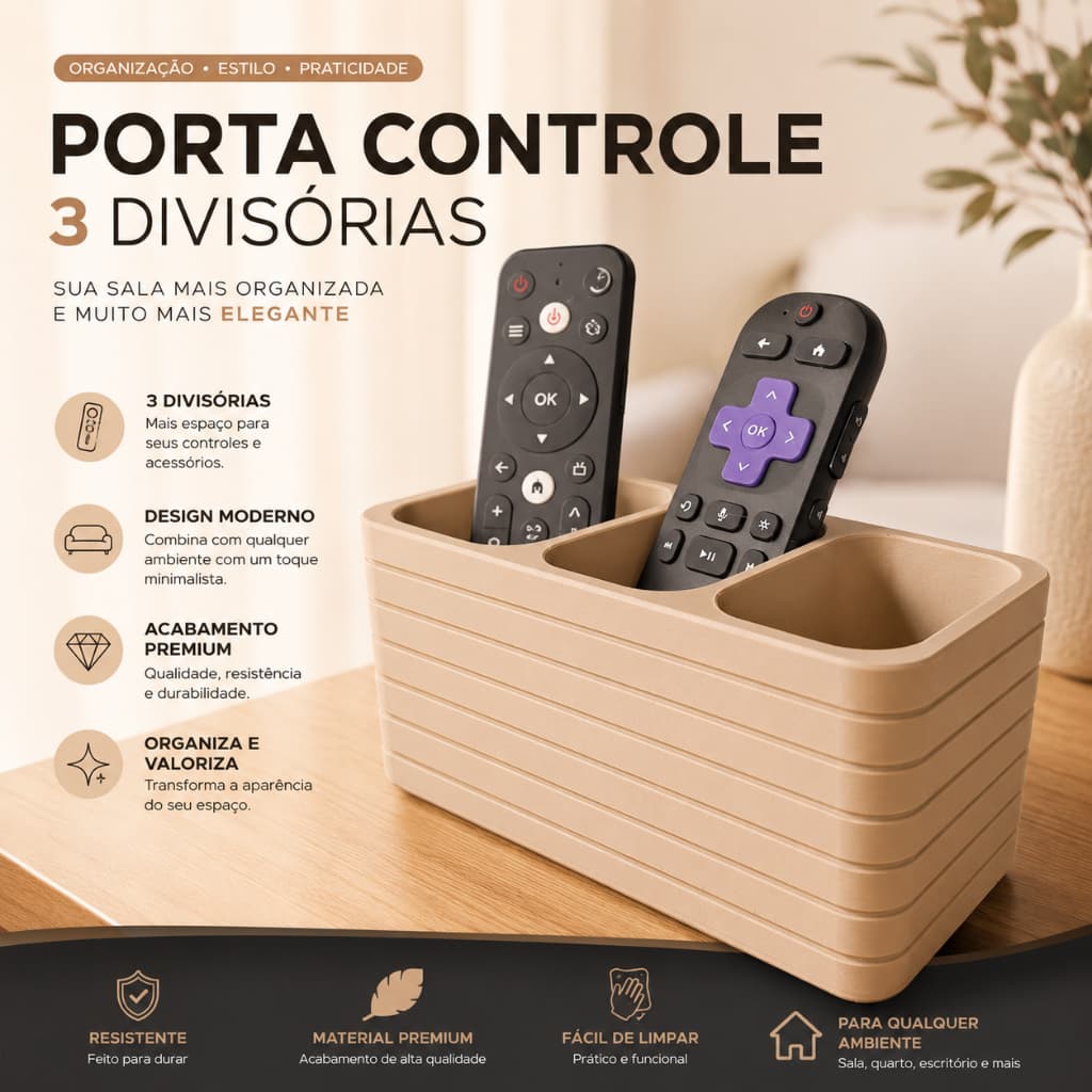 Organizador Porta Controle Remoto TV 3 Divisórias TVs Ar Condicionado Sala Escritório Casa
