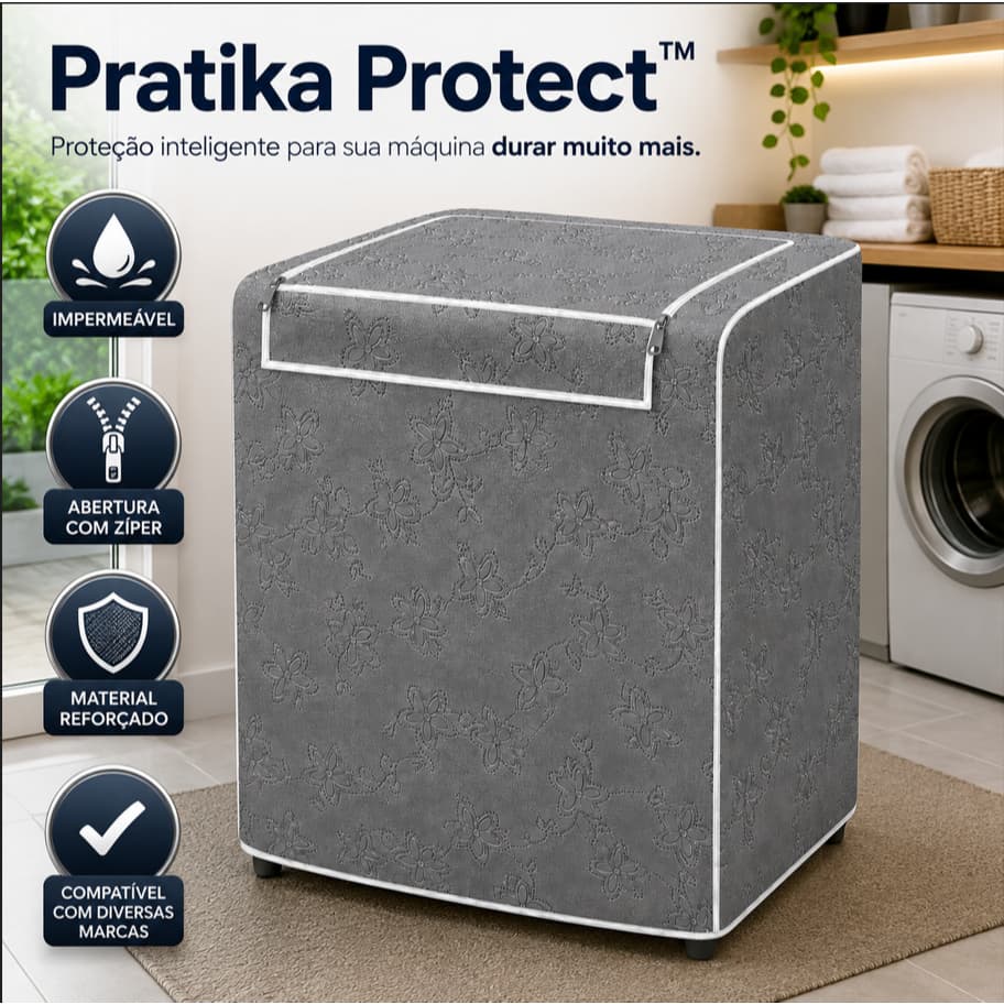 Capa para Máquina de Lavar Impermeável com Zíper Abertura Superior Tamanho P Pratika Protect Compatível Consul Brastemp