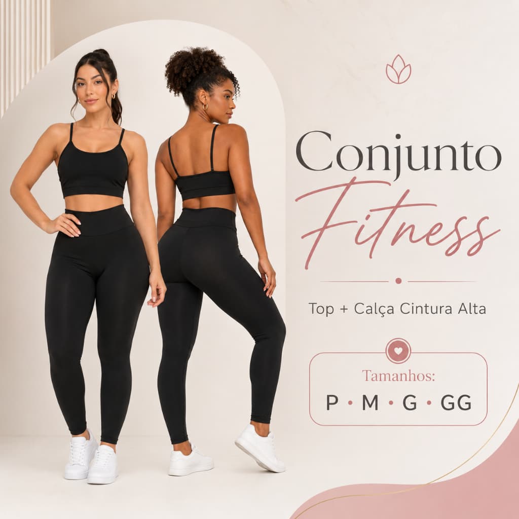 Conjunto Fitness Feminino Top e Calça Legging Para Academia Treino Perfeito Zero Transparência