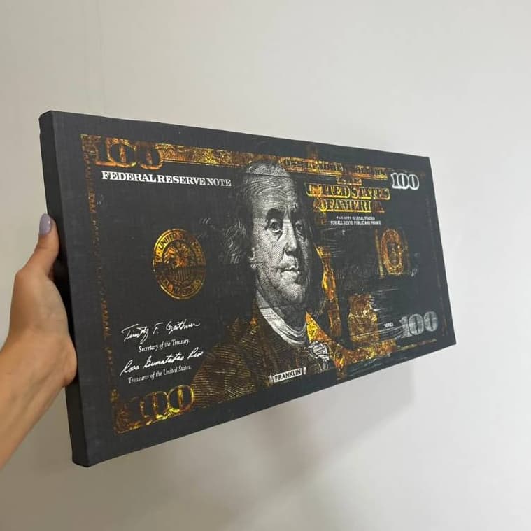 Quadro Decorativo Feito em Tecido Cédula Milhão Magnata Nota Dolar Sala Quarto Escritório 60x30cm