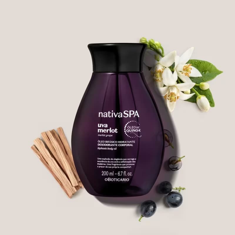 Óleo Bifásico Hidratante Desodorante Corporal O Boticário Nativa Spa Uva Merlot 200ml