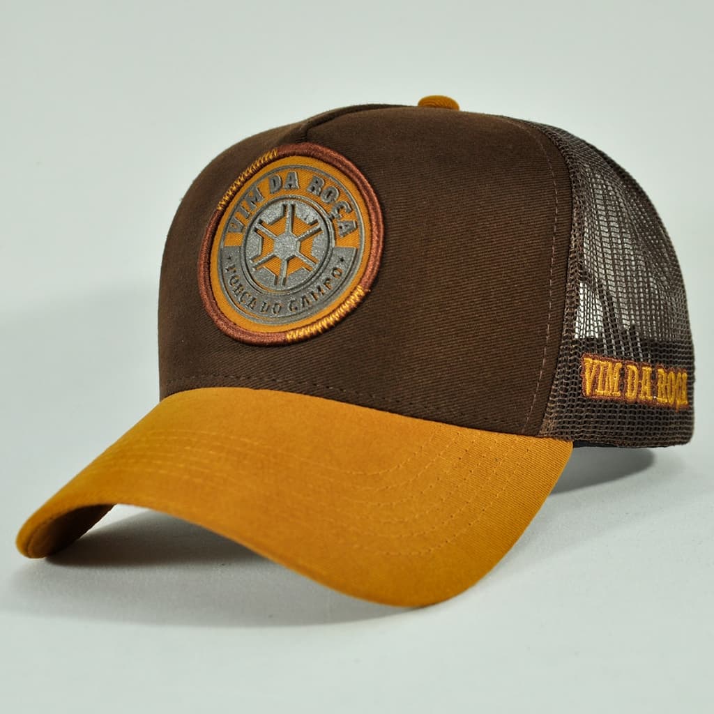 Boné Trucker Vim da Roça Patch Country Agro Sertanejo Estilo Rural Aba Curva Tela Ajustável