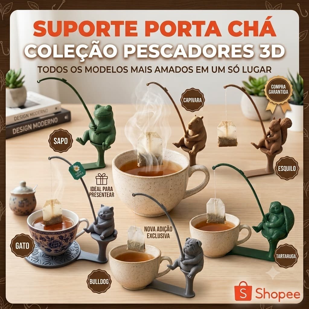 Suporte Porta Cha Animais Pescadores Capivara Bulldog Gato Sapo 3D Decorativo Cozinha Presente Criativo Sachê Xicara