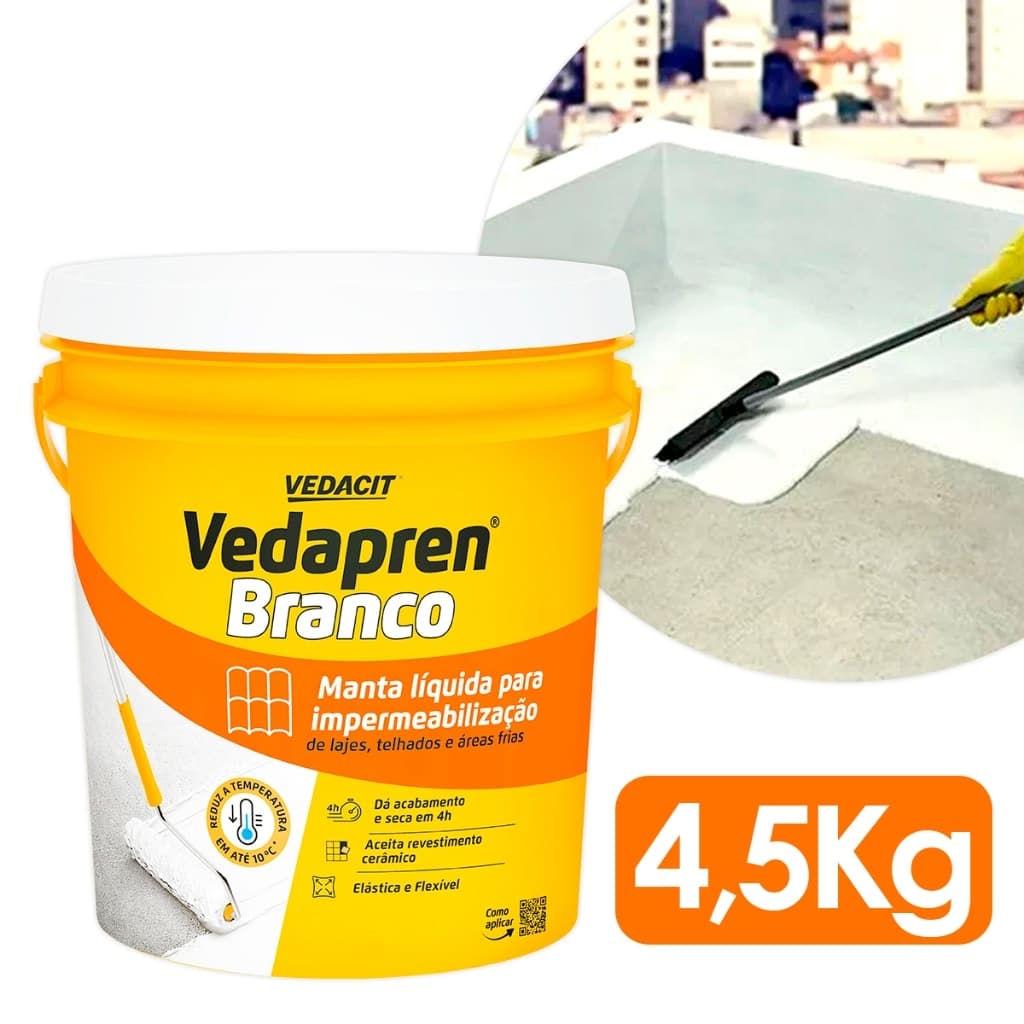 Manta Líquida Impermeabilizante 4,5kg Branca Vedapren Vedacit