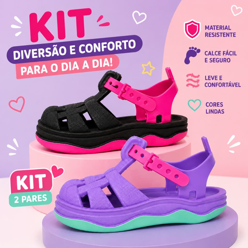 KIT 2 sandália infantil baby leve confortável macio
