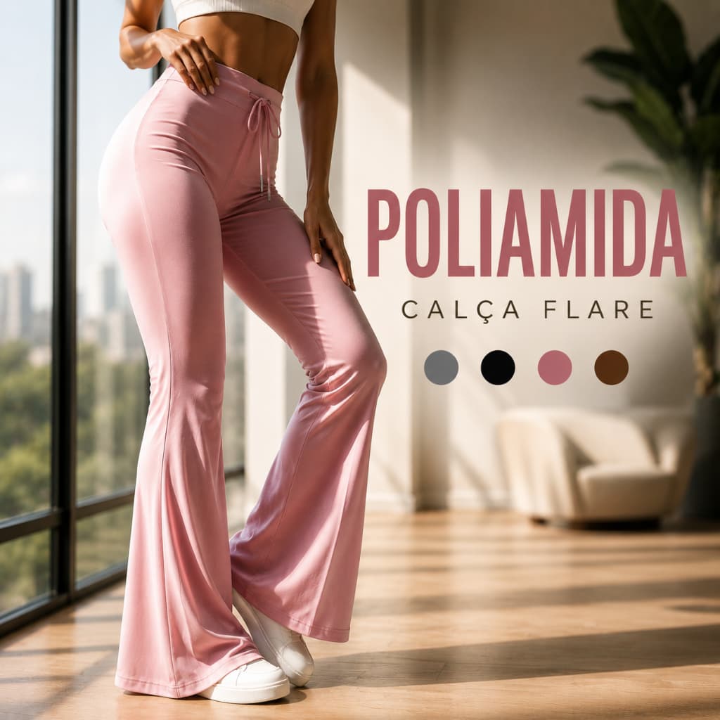 Calça Feminina Flare Bailarina Confortável De Poliamida Real Dia A Dia Tamanho Único