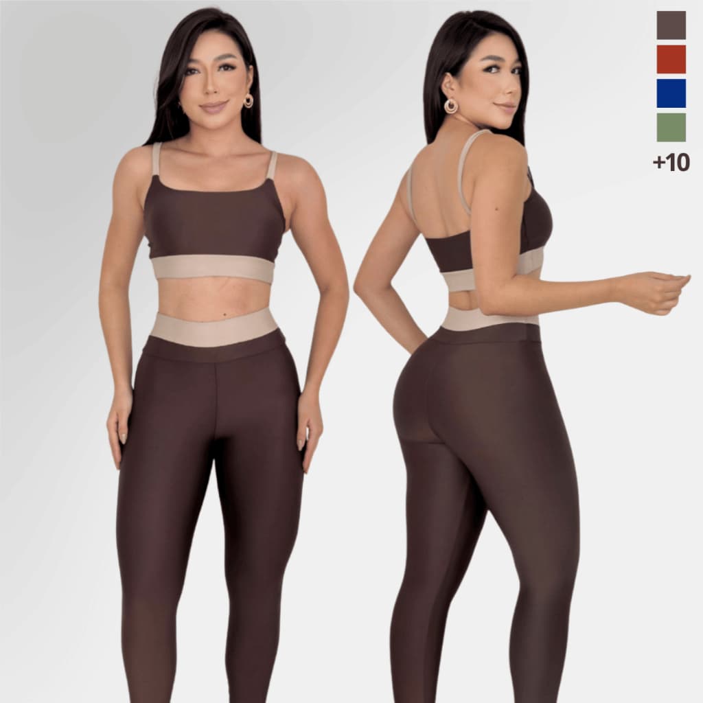 Conjunto Bicolor Com Bojo Roupa de Academia Feminino Legging Cintura Alta Cós Duplo Treino