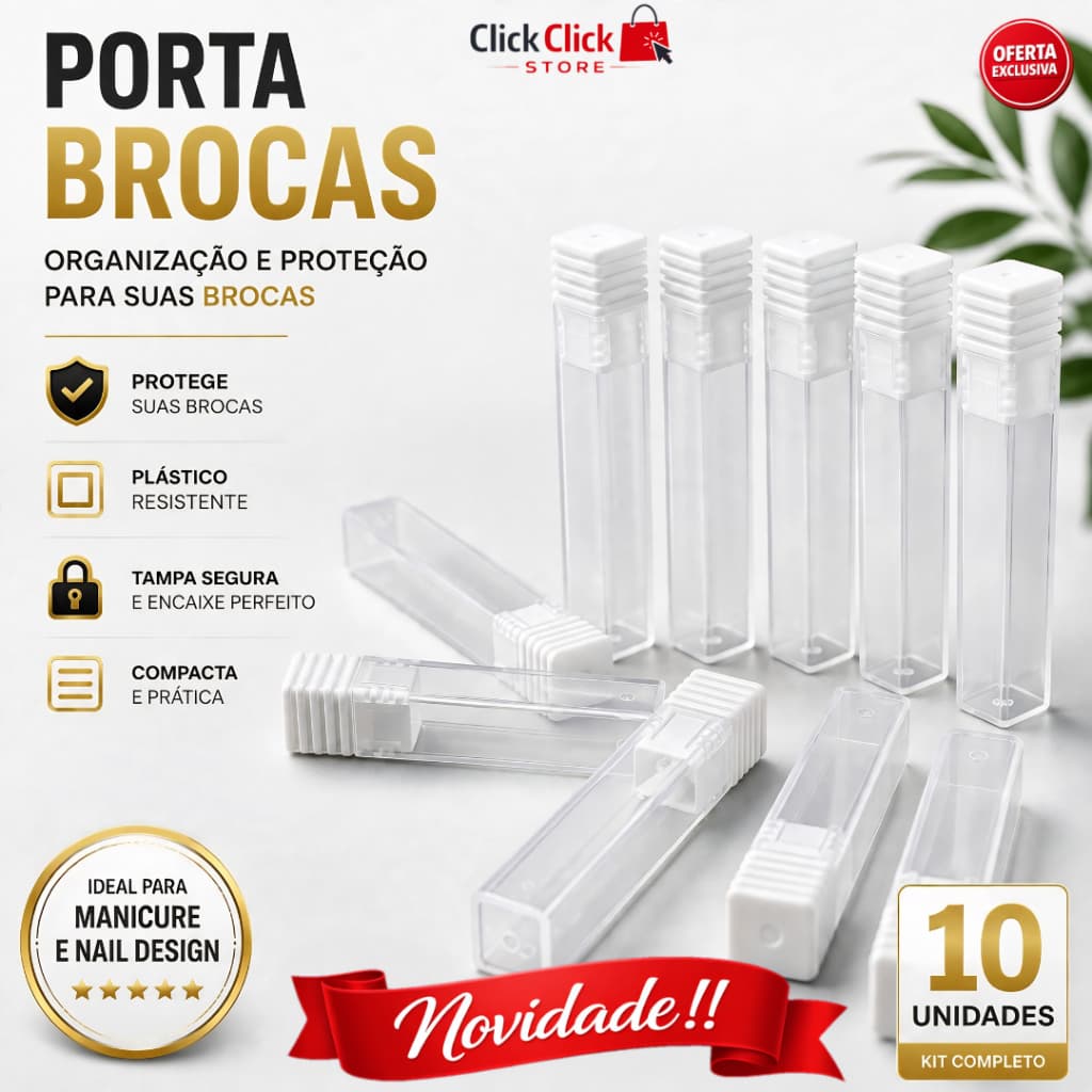 Kit Porta Brocas 10 Unidade - Organizado Plástico para Brocas Profissional Manicure