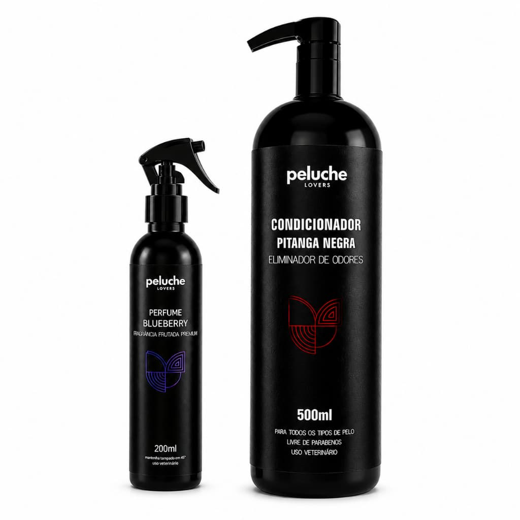 Banho e Tosa Cachorro Condicionador Pet Perfume Blueberry Peluche Kit Pelagem Macia e Perfumada para Cães