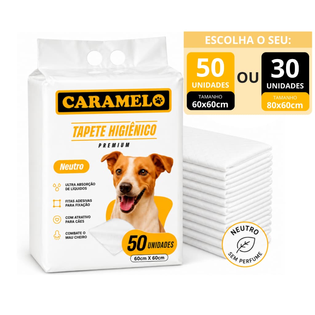 Tapete Higiênico Caramelo - 60x60 / 80x60 - Alta Absorção - Não Vaza  Combate mau cheiro
