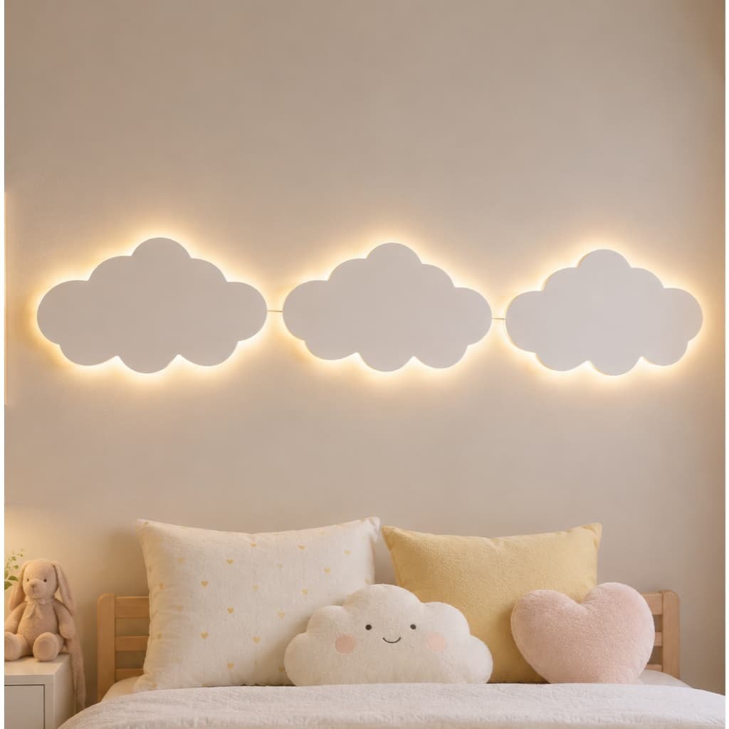 Kit 3 Luminária Nuvem Led Quarto Infantil Neném MDF 3mm 30x20 Cada
