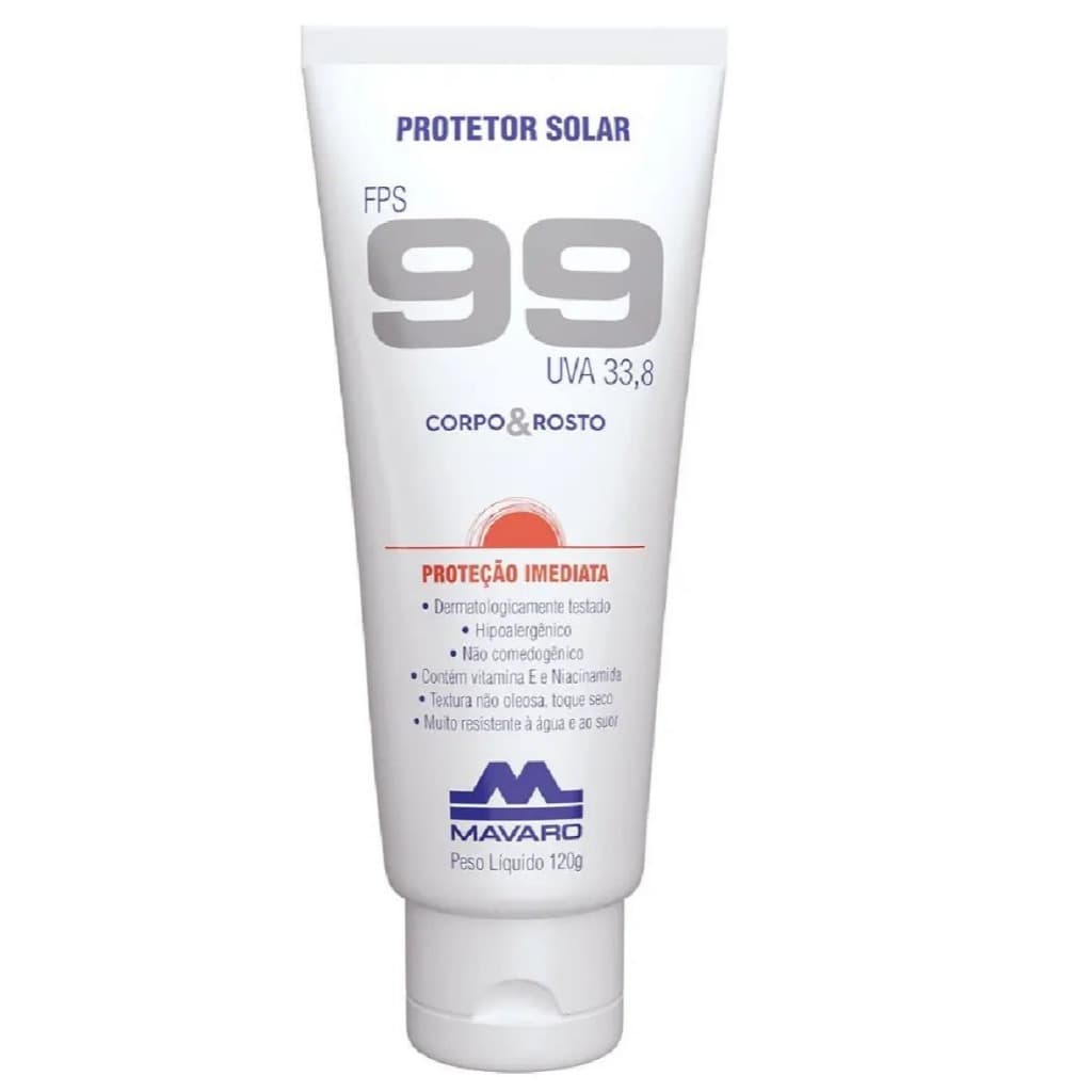 Creme Protetor Solar Corpo e Rosto Mavaro 99 FPS 120g Proteção Solar