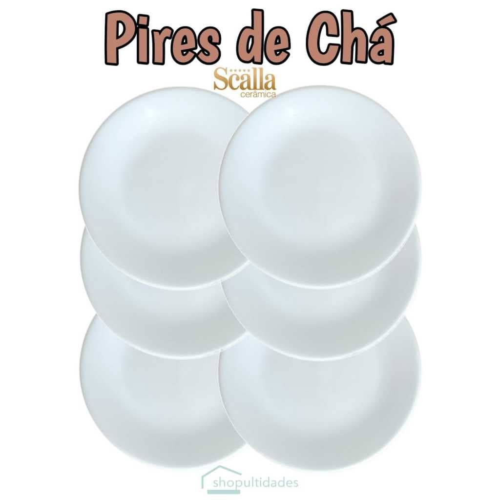 Pires para Xicara de Chá Branco Básico 2ª linha Scalla 15cm Cerâmica Louças Cafeterias Xícara Café Branca Jogo Conjunto