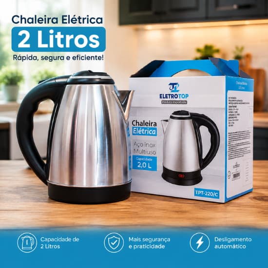 Chaleira Elétrica Inox 2 Litros Eletrotop  220V  com 1500W