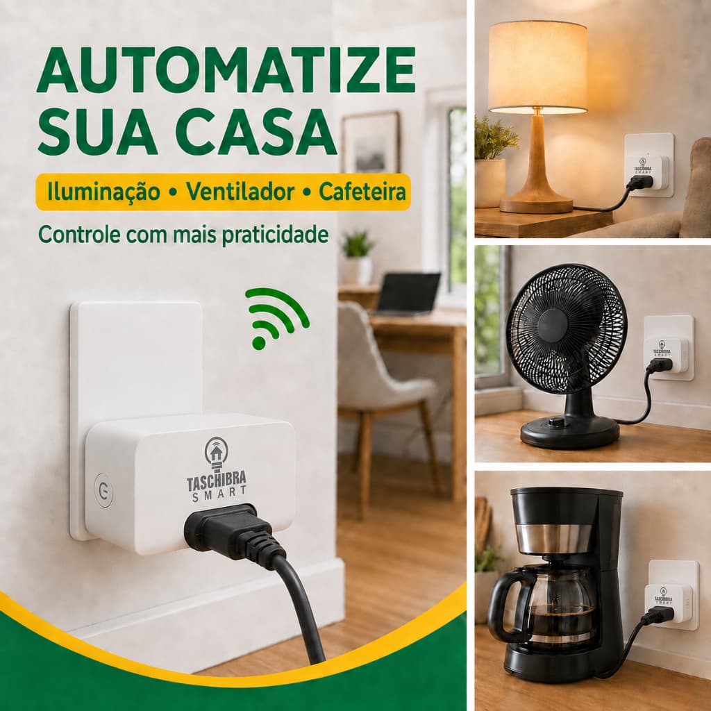 Tomada Inteligente Smart Plug Wi-Fi Taschibra 16A  Alexa Google Assistente Timer Medidor de Consumo Automação Residencia