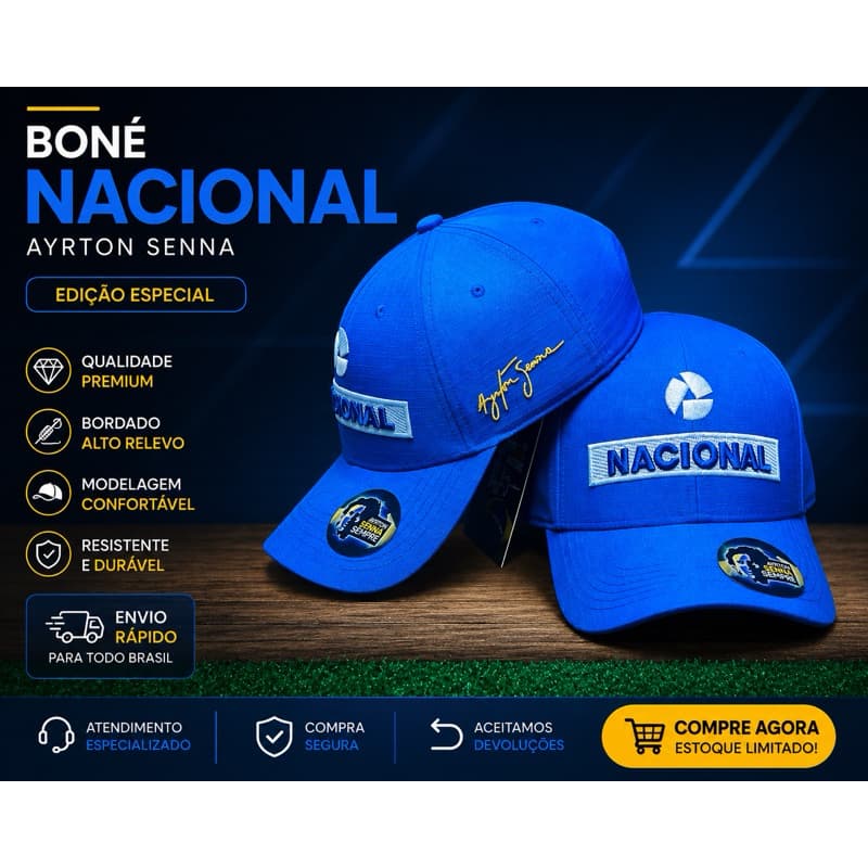 Bone Nacional Verde Com Azul Bordado Premium Tecido Especial Qualidade Estilo Retrô Fã de Fórmula 1