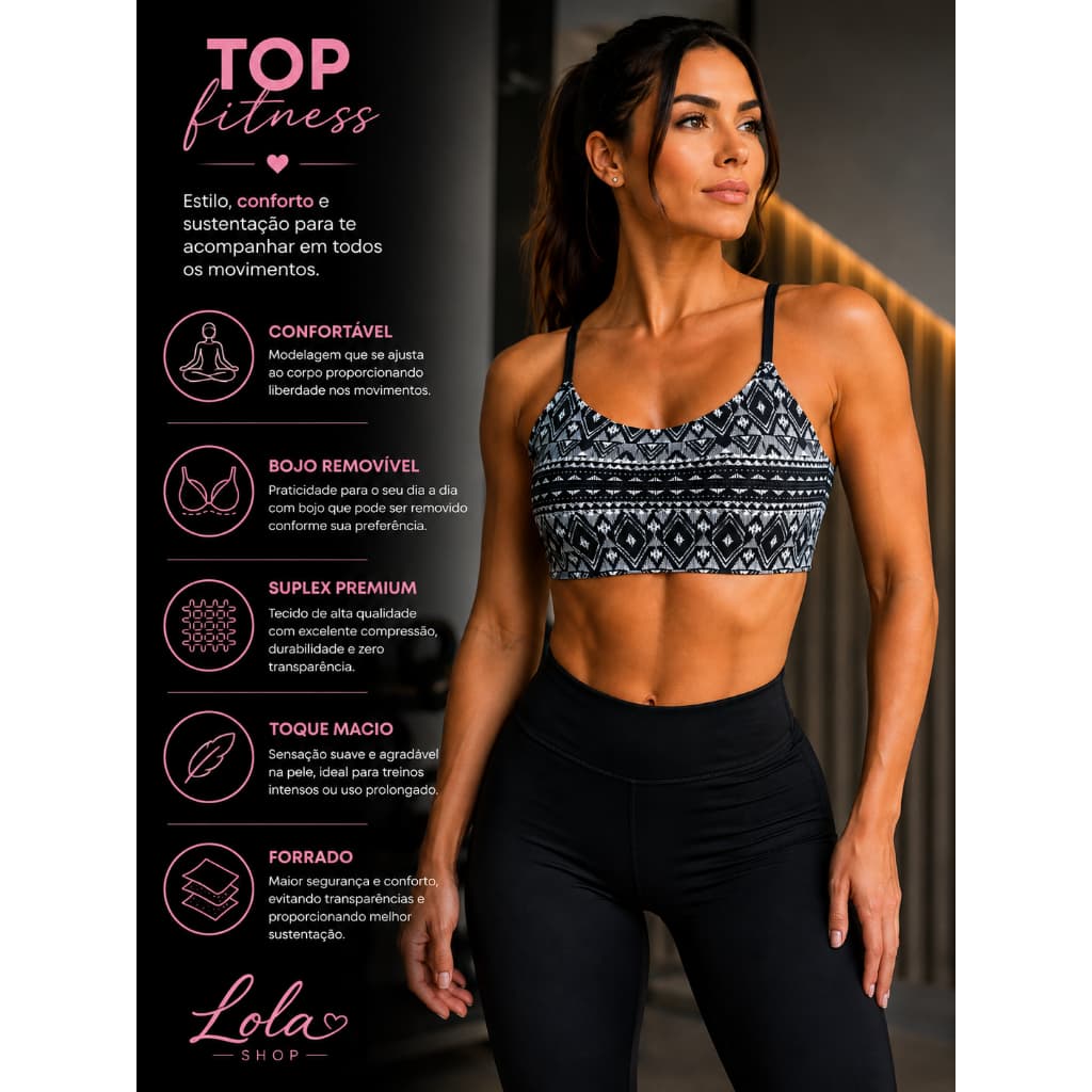 Blusa Top Fitness Feminino Adulto Com Bojo Removível De Academia Fitness Treino Corrida Estampado