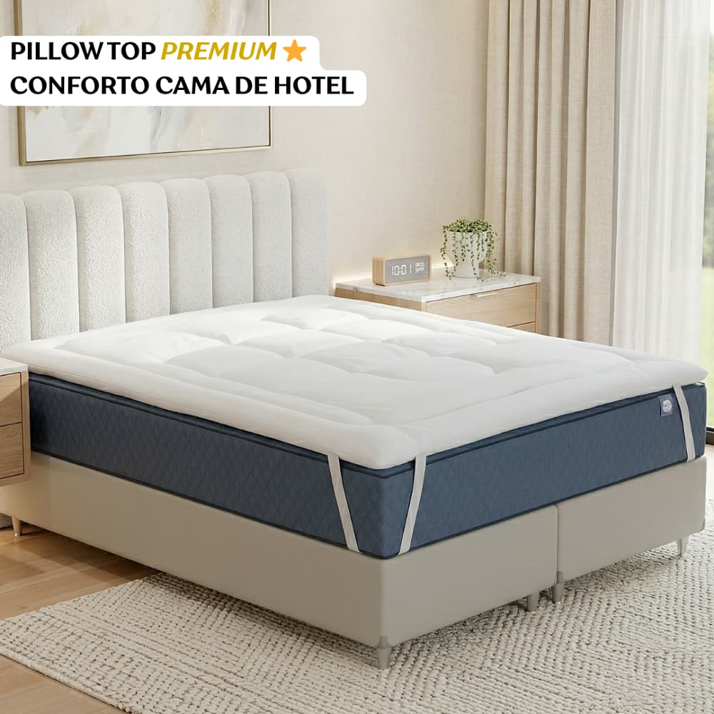 Pillow Top Cama Queen 1,98m x 1,58m Protetor De Colchão Box Macio Aveludado 400 Fios Com Elástico