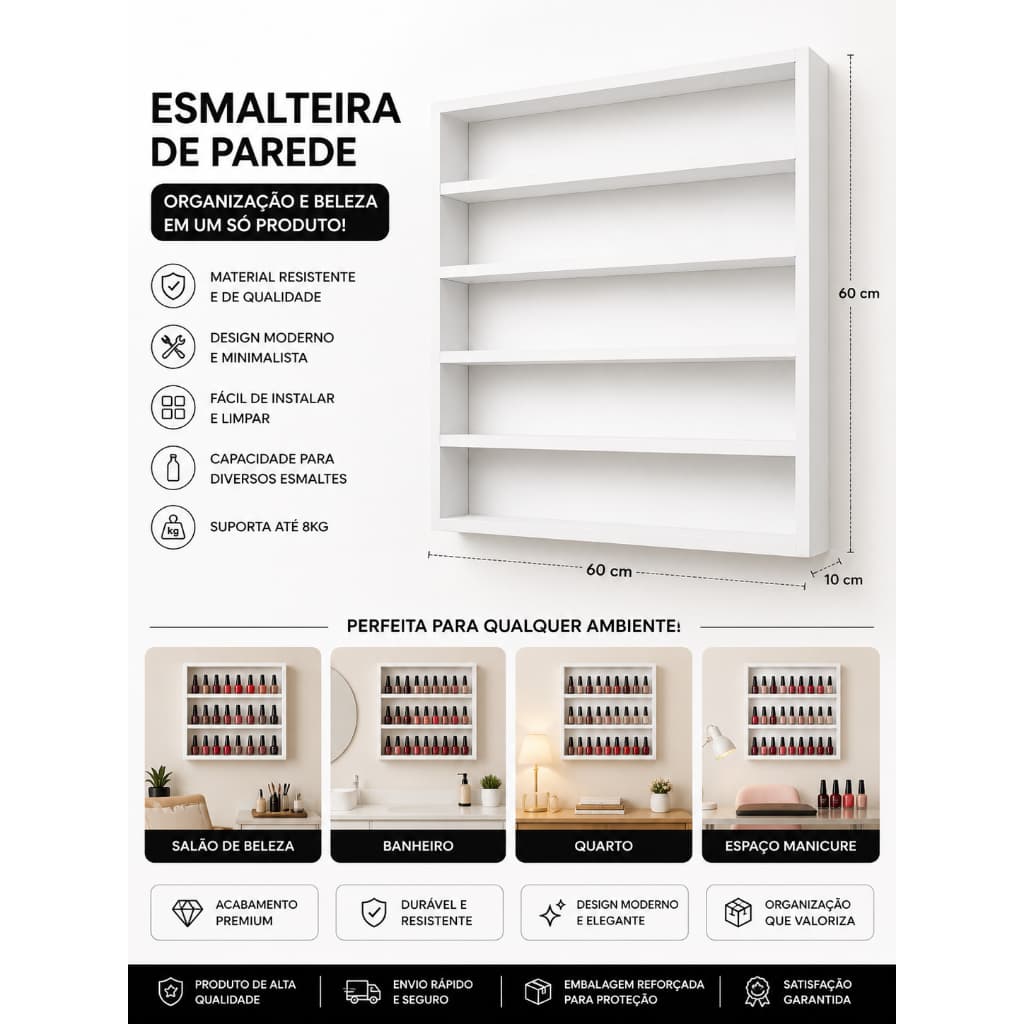 Prateleira para Esmaltes – Carrinho Organizador Multiuso na Cor Branco ou Preto