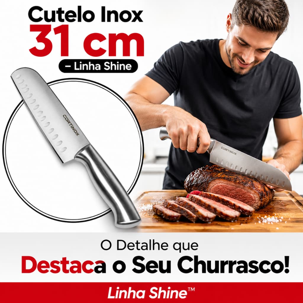 Cutelo Inoxidavel Profissional 31cm Faca Chef Sharp Corte Precisao Durabilidade Linha Shine