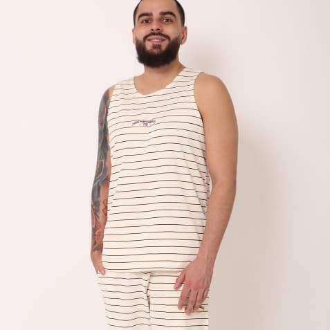 Regata + Calça Conjunto Masculino Malha Ribana Listrado importado