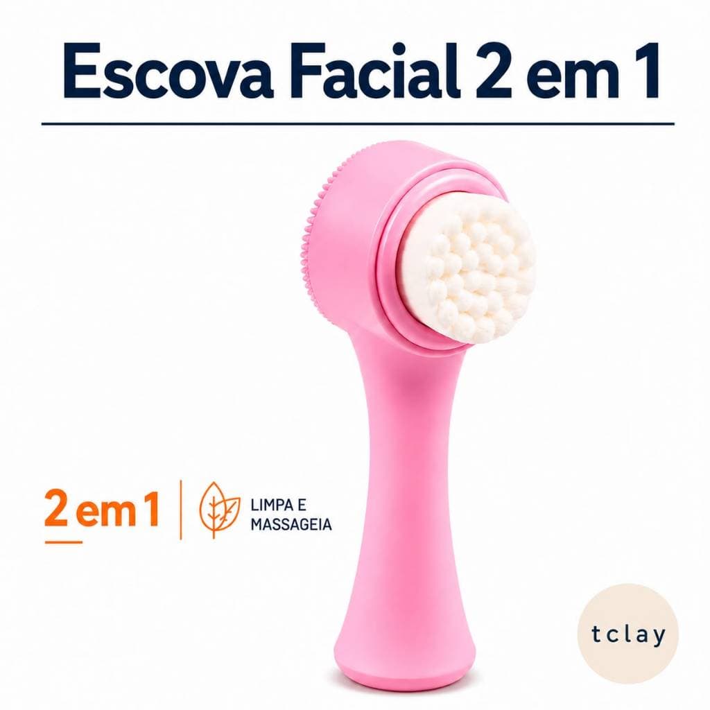 Escova de Limpeza Facial 2 em 1 Silicone Cerdas Macias Skincare Massagem Facial
