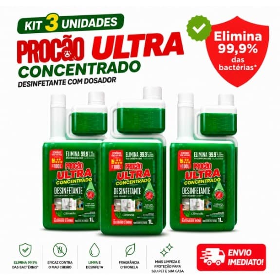Ultra Desinfetante Citronela Pet Concentrado Eliminador de Odor Cachorro Gato 1L Procão