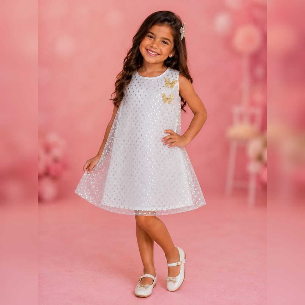 Vestido Infantil Tule Menina Trapézio Festa Aniversario Luxo Confortável Elegante