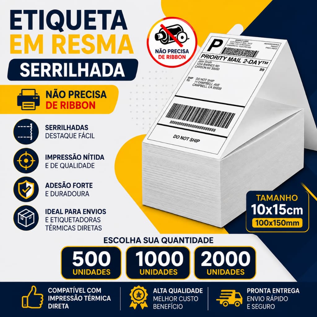 Etiqueta Térmica 10x15 Resma – Serrilhada, Não Precisa Ribbon