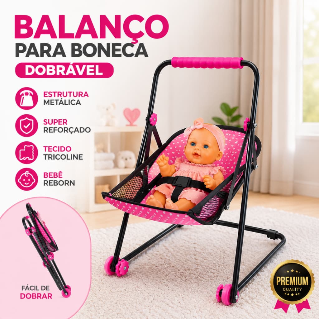Brinquedo Infantil Cadeira De Balanço Para Boneca Reborn Grande Reforçada