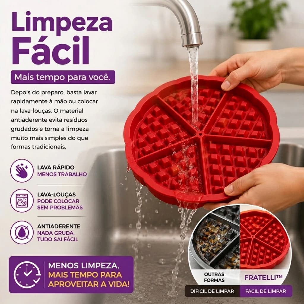 Forma de Silicone para Waffle Antiaderente 5 Cavidades FRATELLI™ Forma para Panqueca, Ovo, Brownie | Silicone Premium