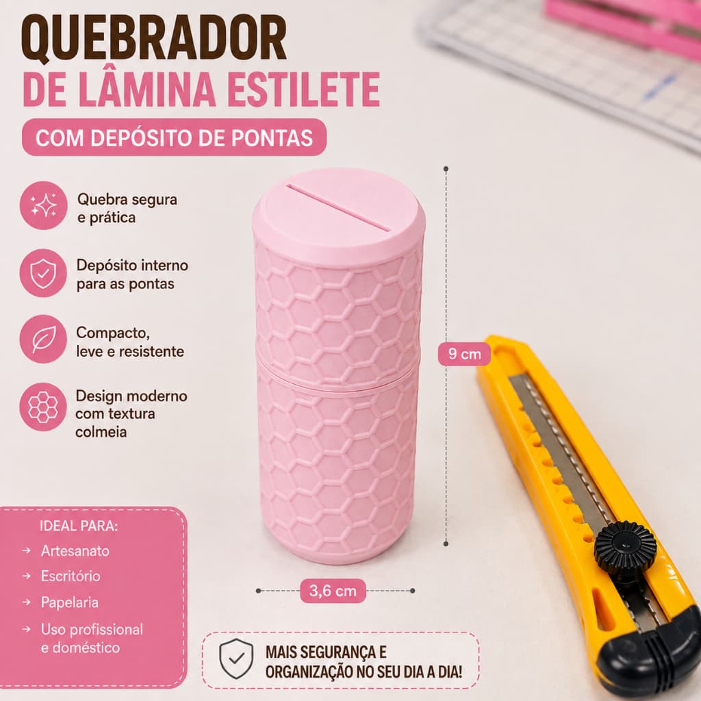 Quebrador de Lâmina para Estilete com Depósito | Coletor de Pontas Seguro e Prático
