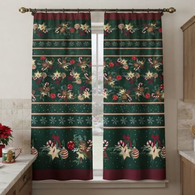 Cortina de cozinha para varão estampada Natal ou variadas 2m X 1,5m diversas estampas duas partes Natalina
