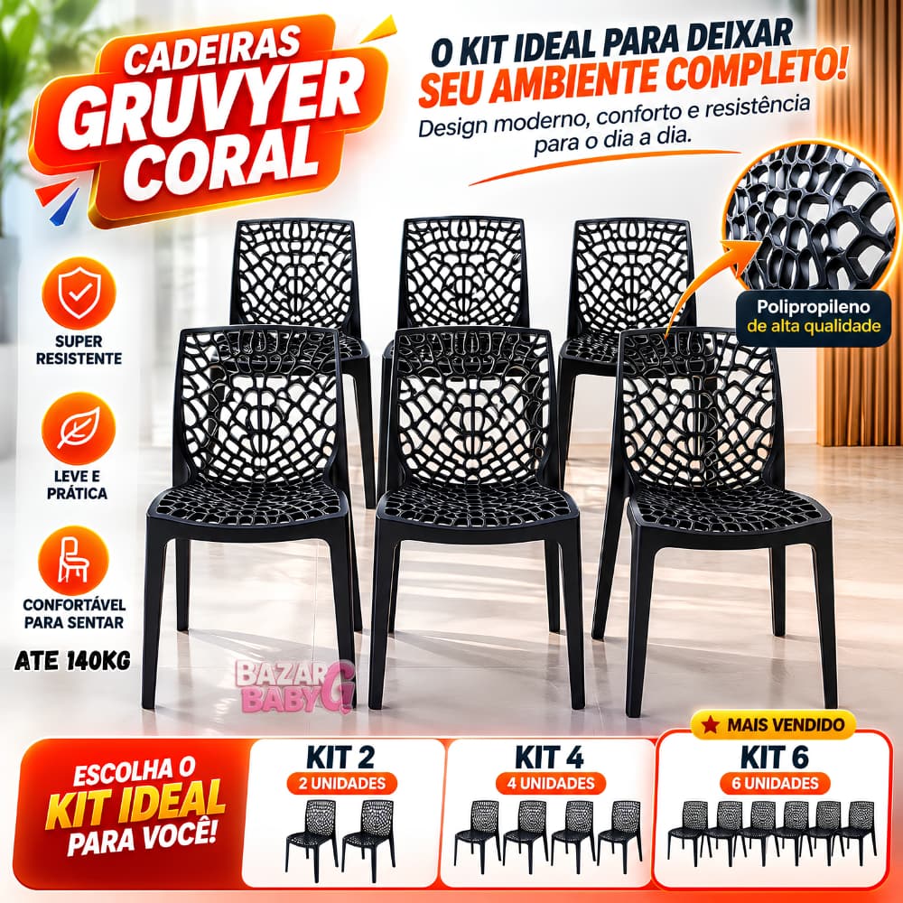 Kit 2 Ou 4 Cadeiras Gruvyer Moderna Preta ou Bege Suporta 140kg Sala Jantar Cozinha Varanda