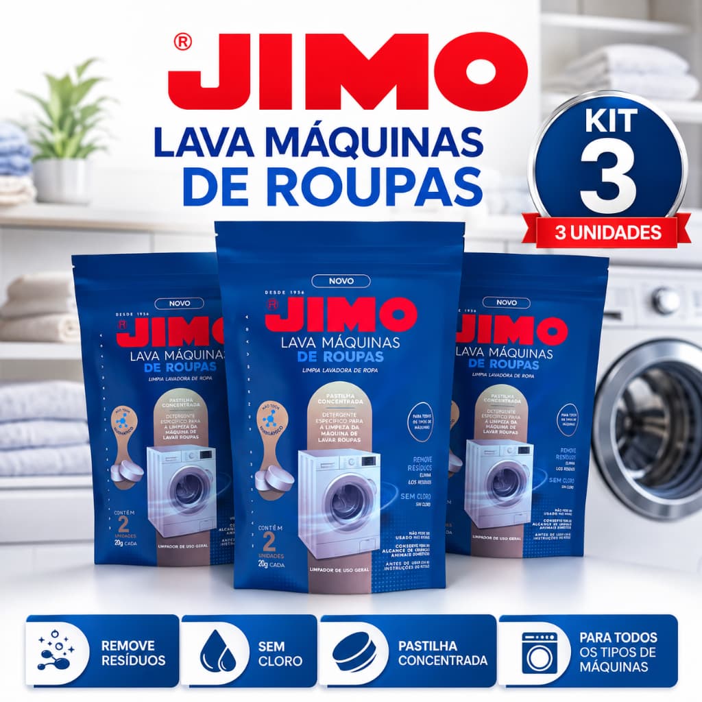 Kit 3 Pastilhas Limpa Máquina de Lavar Roupas Elimina Odor Mofo Bactérias Higienizador Limpeza Profunda 20g Jimo