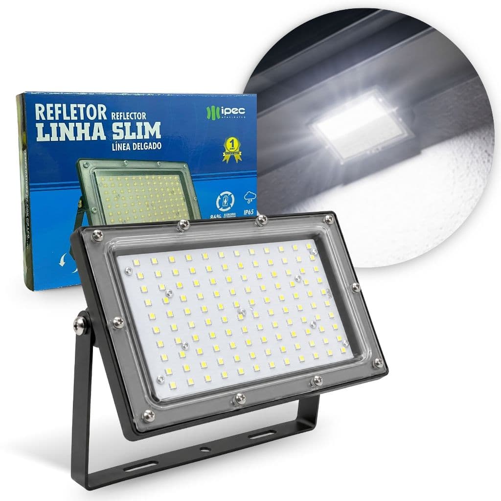 Refletor Led 120w Ip65 Branco Frio 6500k Holofote Luz Ipec