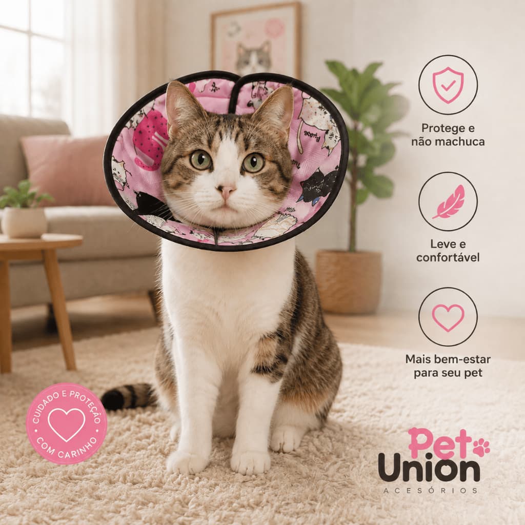 Colar Cirúrgico Elizabetano  Para Gatos em Tecido Confort  Tamanho PP a G