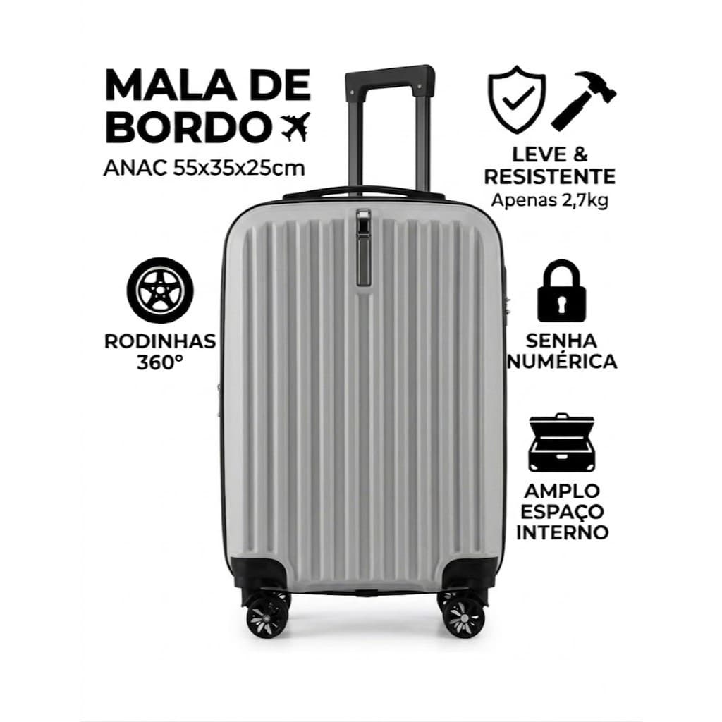 Mala de Bordo Viagem Pequena ABS - (55 x 35 x 22cm) C/ 4 Rodinhas 360º - (Regulamentação ANAC)