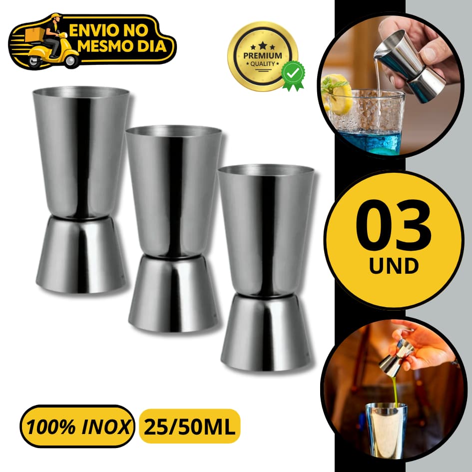 KIT 2/3/5 Dosador Duplo Medidor de Bebidas em Aço Inox 25/50ml Jigger Drinks Coquetéis Bartender Bar
