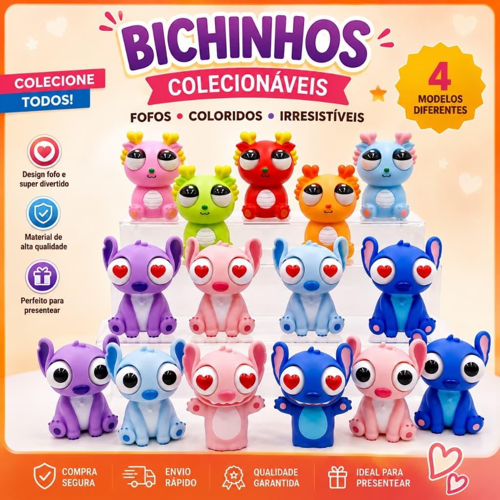 Squishy Stitch Dragãozinho Labub Olhos Esbugalhados Brinquedo Apertar Antiestress Divertido LED